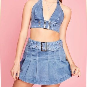Dolls kill denim pleated skirt